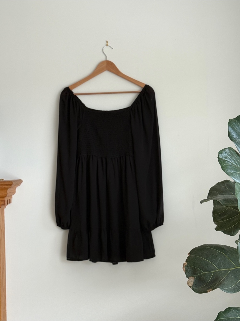 twik Black Off-Shoulder Smocked Mini Dress